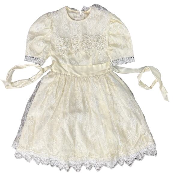 Vintage Gunne Sax Ivory Lace Cape Collar Tulle Short Sleeve Dress Girls' size 7 - Picture 1 of 8